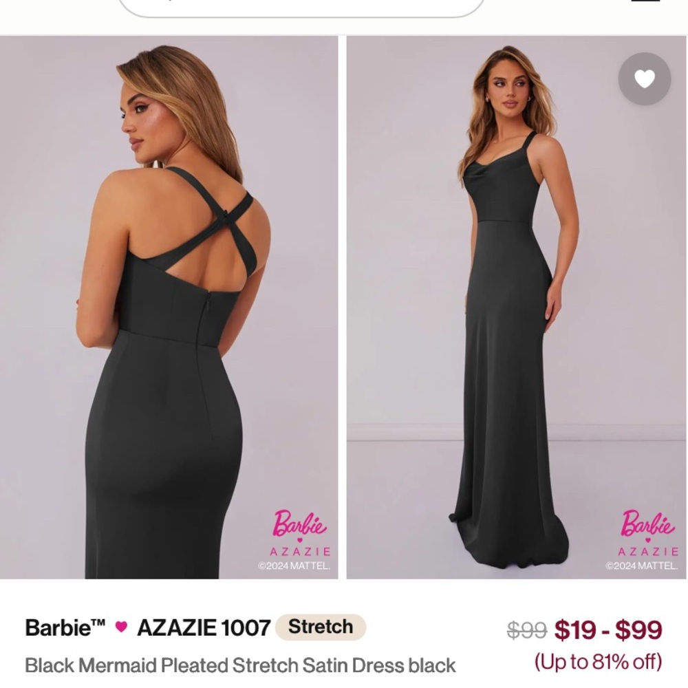 Azazie Black Long Mermaid Pleated Stretch Satin Bridesmaid Gown